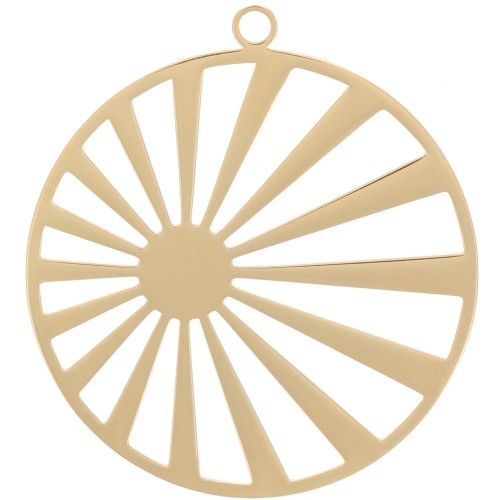 Colgante redondo de 28mm con motivo sol - para cabujón de 6mm - Acero inoxidable 316L bañado en oro