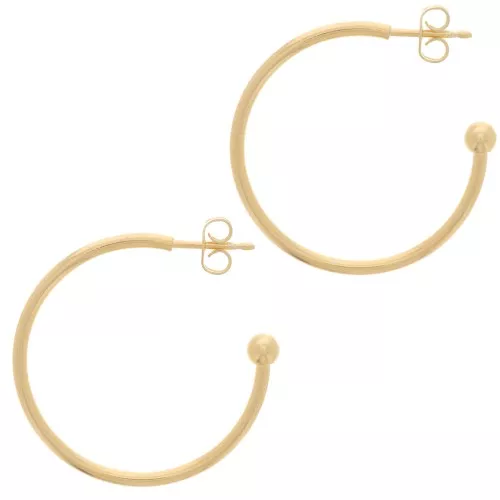 Pendientes de aro abierto con bola 30 mm - baño de oro x2