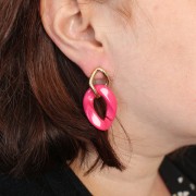 Pendientes ovalados eslabón trenzado estriado 20x14 mm - Dorado x2