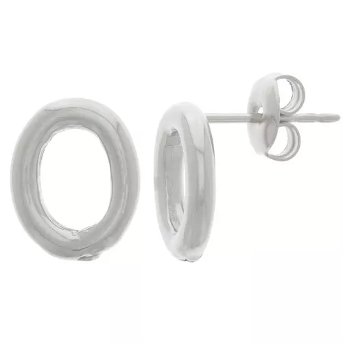 Pendientes huecos ovalados 12.5x10 mm - Rodio x2