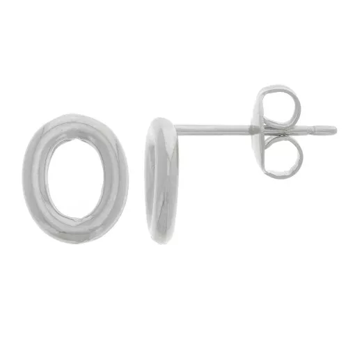 Pendientes huecos ovalados 9.5x8 mm - Rodio x2