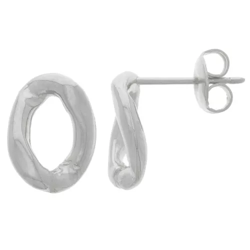 Pendientes Oval Twisted 13x9.5 mm - Rodio x2