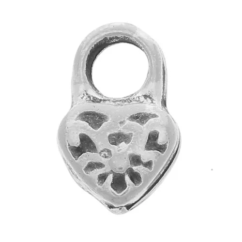 Mini Charm Candado Textura Corazón 9x6 mm - Plata envejecida x4