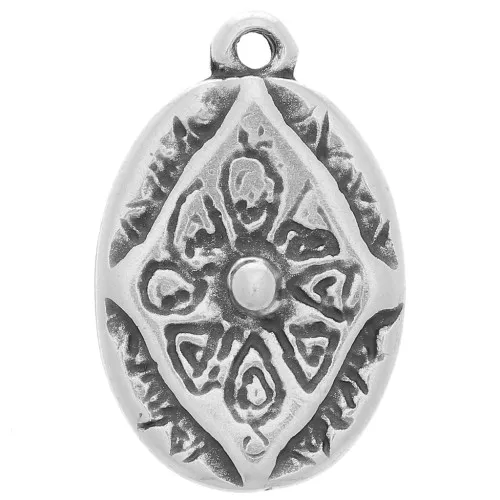 Colgante oval 22x14 mm - motivo étnico - Plata envejecida x1