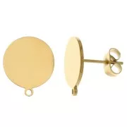 Pendientes de disco 12mm con anilla - Acero inoxidable 304 Dorado x20