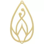 Entrepieza de gota hueca 40x22 mm - motivo de loto - Acero inoxidable 316L Dorado