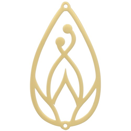 Entrepieza de gota hueca 40x22 mm - motivo de loto - Acero inoxidable 316L Dorado