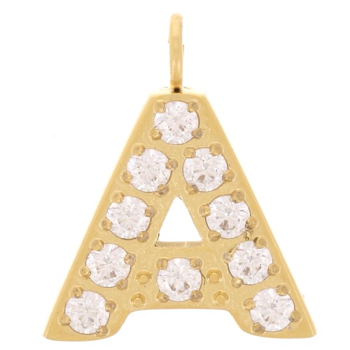 Dije letra alfabeto 13 mm &óxidos de circonio - A - Acero inoxidable 316L Doradox1