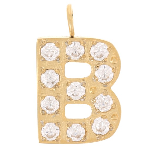 Dije letra alfabeto 13 mm &óxidos de circonio - B - Acero inoxidable 316L Doradox1