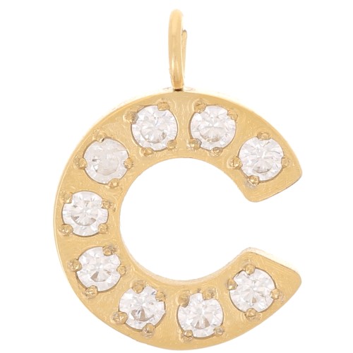 Dije letra alfabeto 13 mm &óxidos de circonio - C - Acero inoxidable 316L Doradox1