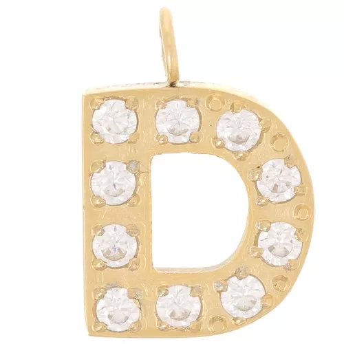Dije letra alfabeto 13 mm &óxidos de circonio - D - Acero inoxidable 316L Doradox1