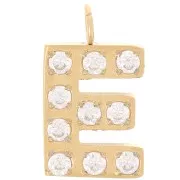 Dije letra alfabeto 13 mm &óxidos de circonio - E - Acero inoxidable 316L Doradox1