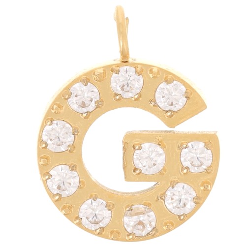 Dije letra alfabeto 13 mm &óxidos de circonio - G - Acero inoxidable 316L Dorado x1