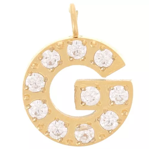 Dije letra alfabeto 13 mm &óxidos de circonio - G - Acero inoxidable 316L Dorado x1