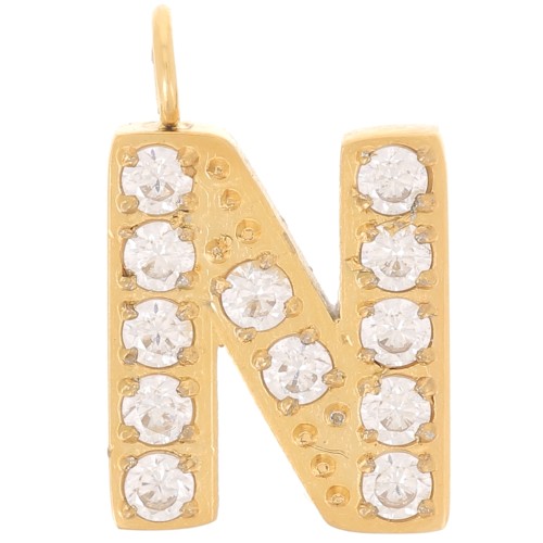 Dije letra alfabeto 13 mm &óxidos de circonio - N - Acero inoxidable 316L Doradox1