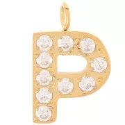 Dije letra alfabeto 13 mm &óxidos de circonio - P - Acero inoxidable 316L Doradox1