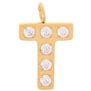 Dije letra alfabeto 13 mm &óxidos de circonio - T - Acero inoxidable 316L Doradox1