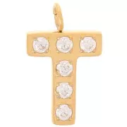 Dije letra alfabeto 13 mm &óxidos de circonio - T - Acero inoxidable 316L Doradox1