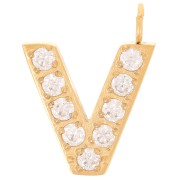 Dije letra alfabeto 13 mm &óxidos de circonio - V - Acero inoxidable 316L Doradox1