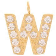 Dije letra alfabeto 13 mm &óxidos de circonio - W - Acero inoxidable 316L Doradox1