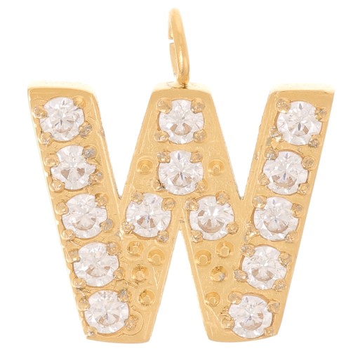 Dije letra alfabeto 13 mm &óxidos de circonio - W - Acero inoxidable 316L Doradox1
