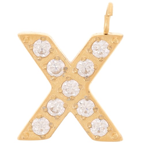 Dije letra alfabeto 13 mm &óxidos de circonio - X - Acero inoxidable 316L Doradox1