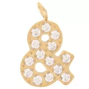 Dije charm 13 mm - Óxidos de circonio - &amp; - Acero inoxidable 316L Dorado