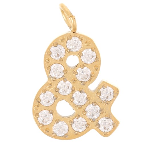 Dije charm 13 mm - Óxidos de circonio - & - Acero inoxidable 316L Dorado