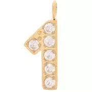 Dije cifra de óxido de circonio - 1 - Acero inoxidable 316L Dorado x1