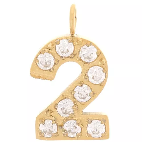 Dije cifra de óxido de circonio - 2 - Acero inoxidable 316L Dorado x1