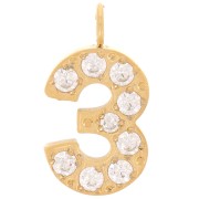 Dije cifra de óxido de circonio - 3 - Acero inoxidable 316L Dorado x1