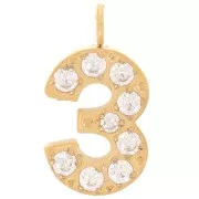 Dije cifra de óxido de circonio - 3 - Acero inoxidable 316L Dorado x1