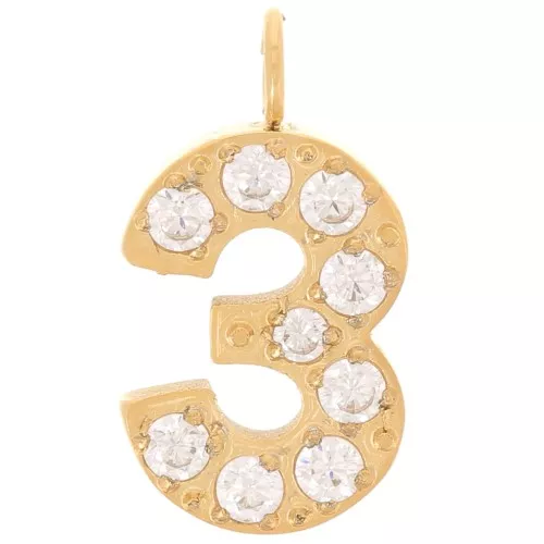 Dije cifra de óxido de circonio - 3 - Acero inoxidable 316L Dorado x1