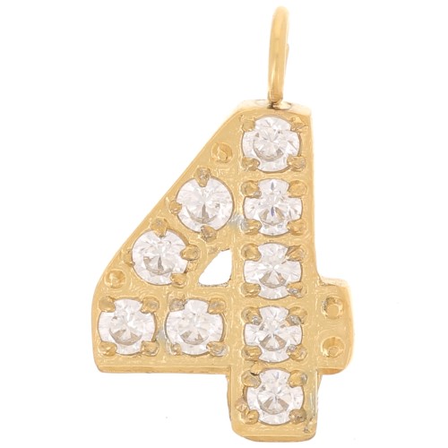 Dije cifra de óxido de circonio - 4 - Acero inoxidable 316L Dorado x1