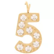 Dije cifra de óxido de circonio - 5 - Acero inoxidable 316L Dorado x1