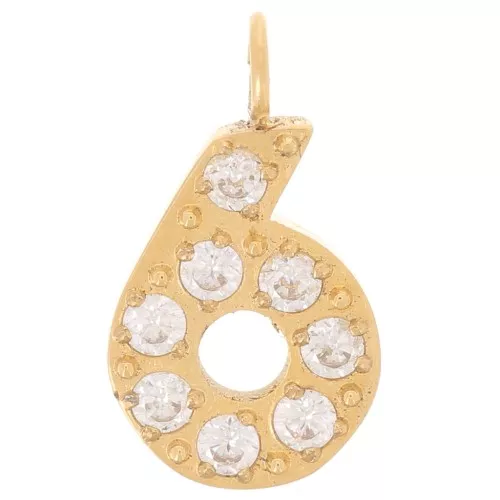 Dije cifra de óxido de circonio - 6 - Acero inoxidable 316L Dorado x1