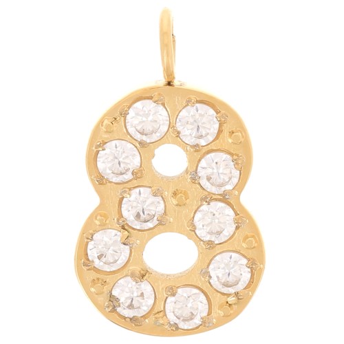 Dije cifra de óxido de circonio - 8 - Acero inoxidable 316L Dorado x1