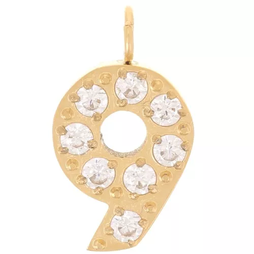 Dije cifra de óxido de circonio - 9 - Acero inoxidable 316L Dorado x1