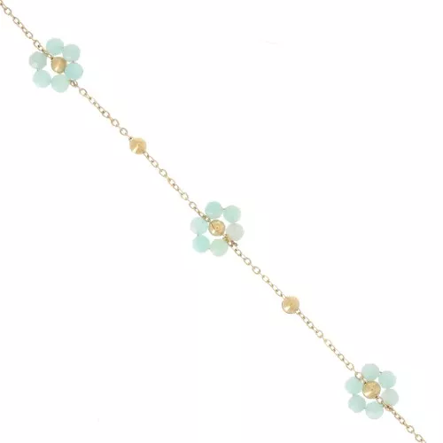Cadena de Forçat y Flor - Acero Inoxidable Dorado304L - Amazonita x50cm