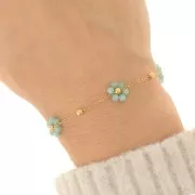 Cadena de Forçat y Flor - Acero Inoxidable Dorado304L - Amazonita x50cm