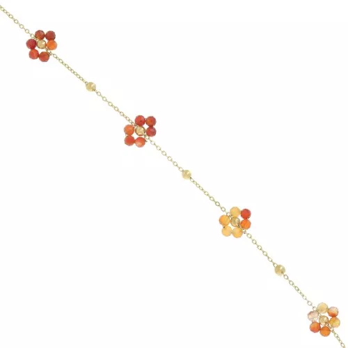 Cadena de forçat y gema flor - Acero inoxidable Dorado 304L - Cornalina x50cm