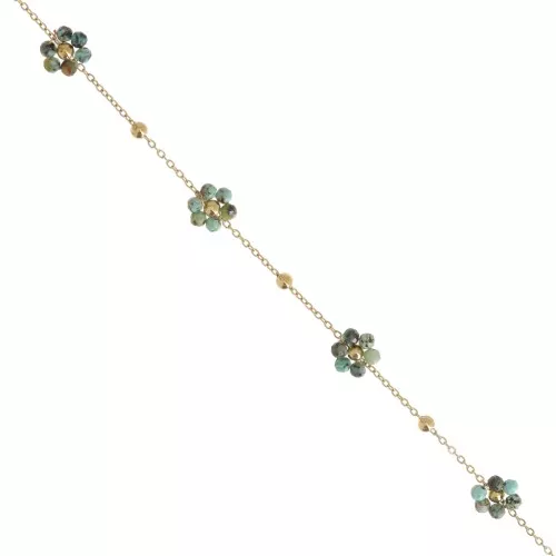 Cadena Flor Forçat & Piedra Preciosa - Acero Inoxidable Dorado304L - Turquesa Africana x50cm