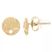 Pendientes redondos martillados de 8mm con agujero - Acero inoxidable dorado 316L x2