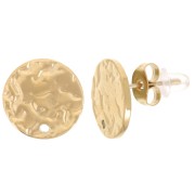 Pendientes redondos martillados 12mm con un agujero - Acero inoxidable 316L Dorado x2