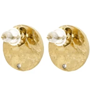 Pendientes redondos martillados 12mm con un agujero - Acero inoxidable 316L Dorado x2