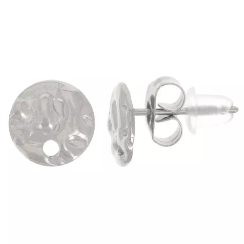 Pendientes redondos martillados de 8mm con agujero - Acero inoxidable 316L x2