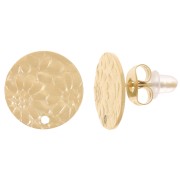 Pendientes redondos 12 mm - Diseño flor - Acero inoxidable 316L Dorado x2|raw }}