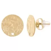 Pendientes redondos 12 mm - Diseño flor - Acero inoxidable 316L Dorado x2
