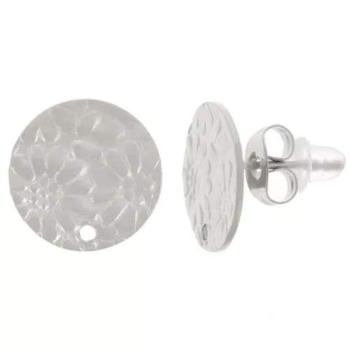 Pendientes redondos 12 mm - diseño flor - Acero inoxidable 316L x2