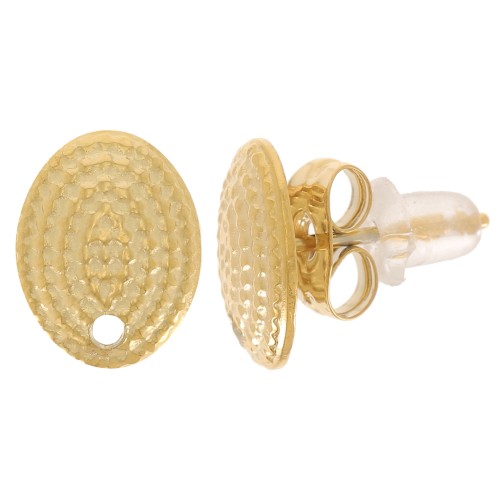 Pendientes ovalados con textura 10x7.5 mm - Acero inoxidable 304L Dorado x2